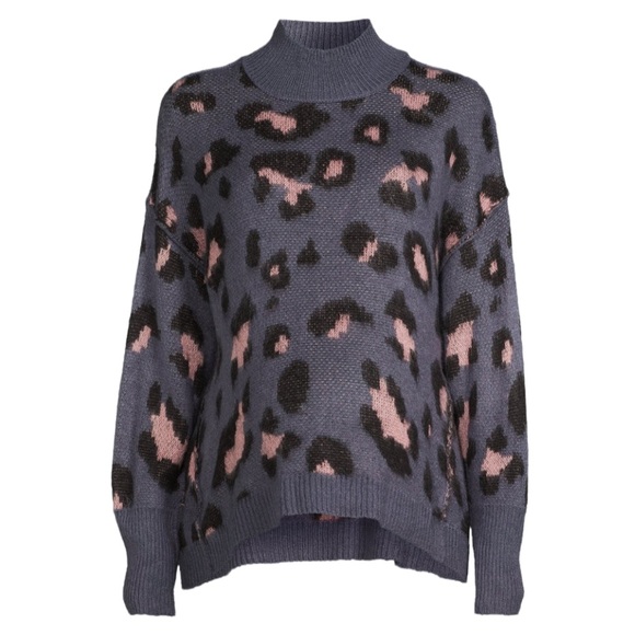 Maternity Pullover Sweater Blue and Pink Animal Cheetah Print by TIME & Tru - Picture 2 of 7